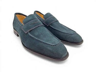 Carrucci Shoes Suede Penny Loafer Contrast Stitch in Olive