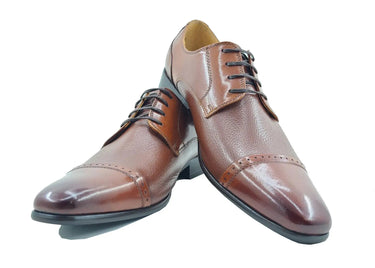 Carrucci Shoes Textured Leather Blucher Dress Shoe in Cognac