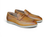 Carrucci Shoes Tumble Calfskin Penny Loafer in Cognac