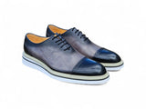 Carrucci Shoes Two Tone Cap Toe Calfskin Oxford in Black Gray