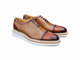 Carrucci Shoes Two Tone Cap Toe Calfskin Oxford in Brown Tan