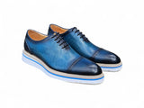 Carrucci Shoes Two Tone Cap Toe Calfskin Oxford in Navy Blue