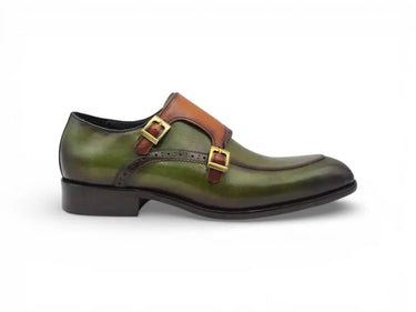 Carrucci Shoes Two Tone Monk Strap Buckle Loafer in Olive Cognac