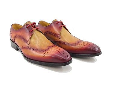 Carrucci Shoes Two Tone Wingtip Blucher Oxford in Cognac