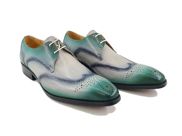 Carrucci Shoes Two Tone Wingtip Blucher Oxford in Bone Green