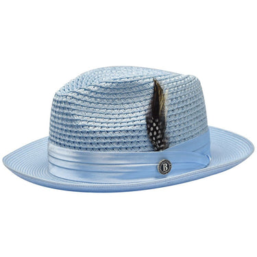 Bruno Capelo Julian Pinch Front Straw Fedora in Light Blue