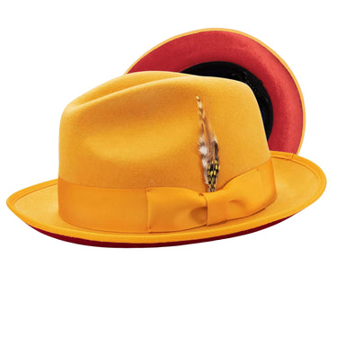 Montique Kingpin Red Bottom Wool Fedora in Gold Red