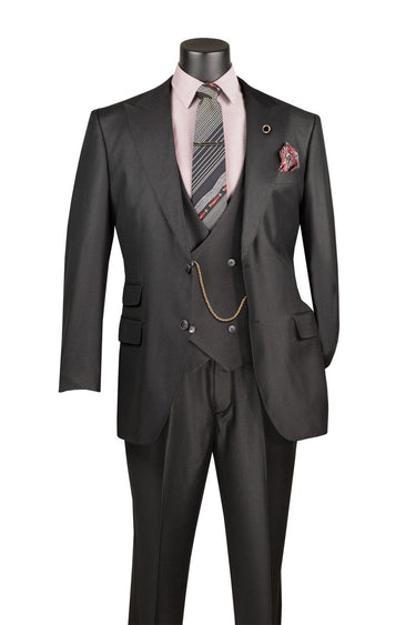 Vinci Black Regular Fit 3 Piece Suit - V2RK-5
