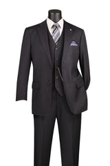 Vinci 3 Piece Regular Fit Suit in Black - V2RS-7