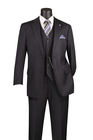 Vinci Black Regular Fit 3 Piece Suit - V2RS-7