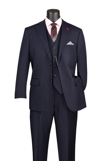 Vinci Navy Regular Fit 3 Piece Suit - V2RS-7