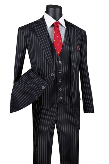 Vinci Black Regular Fit 3 Piece Suit - V2RS-9