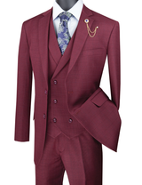 Vinci 3 Piece Regular Fit Suit in Burgundy - V2RW-13