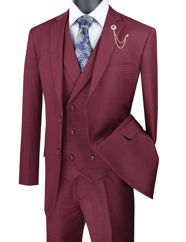 Vinci Burgundy Regular Fit 3 Piece Suit - V2RW-13
