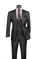 Vinci 3 Piece Regular Fit Suit in Black - V2RW-7