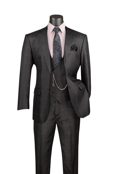 Vinci Black Regular Fit 3 Piece Suit - V2RW-7