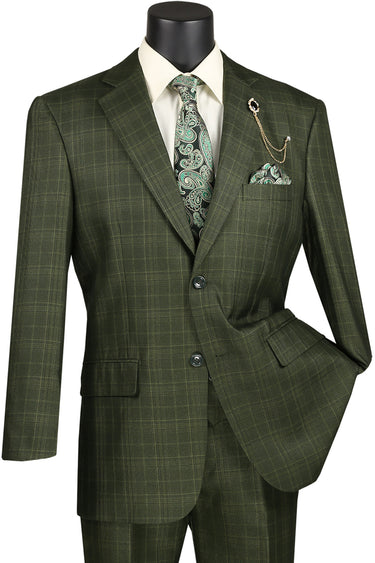 Vinci Olive Regular Fit 3 Piece Suit - V2RW-7