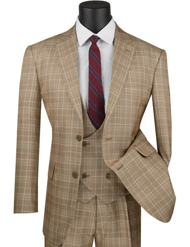 Vinci Camel Regular Fit 3 Piece Suit - V2RW-7