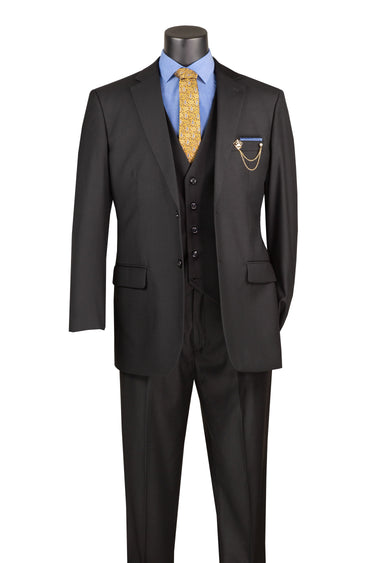 Vinci Black Regular Fit 3 Piece Suit - V2TR