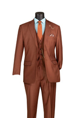 Vinci 3 Piece Regular Fit Suit in Cognac - V2TR
