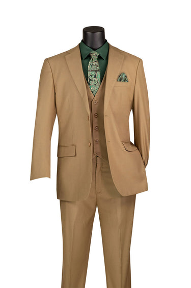 Vinci Khaki Regular Fit 3 Piece Suit - V2TR