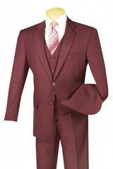 Vinci 3 Piece Regular Fit Suit in Maroon - V2TR