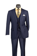 Vinci 3 Piece Regular Fit Suit in Navy - V2TR