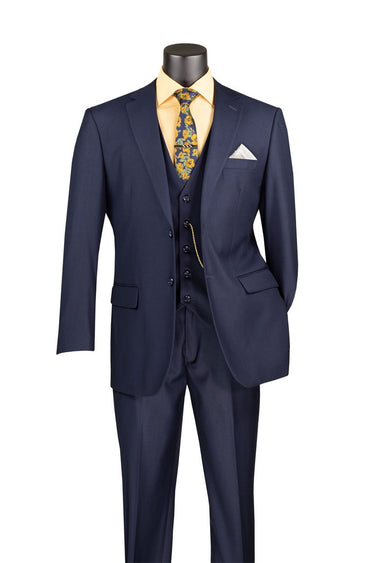 Vinci Navy Regular Fit 3 Piece Suit - F-V2TR