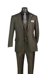 Vinci 3 Piece Regular Fit Suit in Olive - V2TR