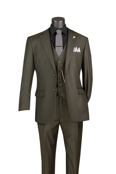 Vinci Olive Regular Fit 3 Piece Suit - V2TR