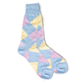 Vannucci Argyle Dress Socks Mercerized Cotton, Mid-Calf Length in Light Blue