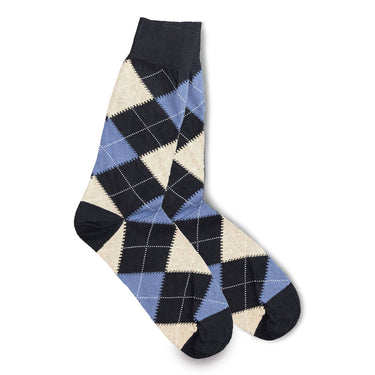 Vannucci Argyle Dress Socks Mercerized Cotton, Mid-Calf Length in Navy