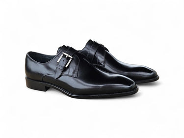 Carrucci Shoes Single Monk Strap Brown Leather Loafer in Black