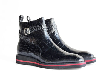 Vesper Cross Strap Buckle Boot in Black
