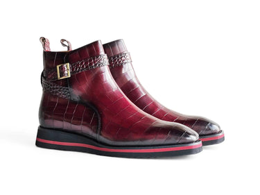 Vesper Cross Strap Buckle Boot in Burgundy