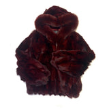 Calvere Furs Women's Fox Bomber Jacket with Hood in Burgundy