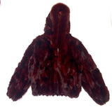 Calvere Furs Women's Fox Bomber Jacket with Hood in Burgundy