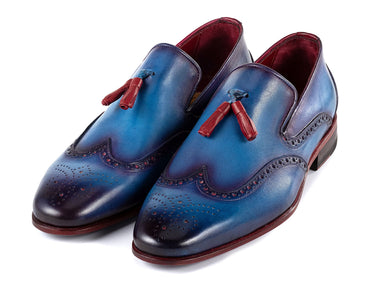 Paul Parkman Men's Wingtip Leather Tassel Loafers in Blue