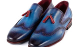 Paul Parkman Men's Wingtip Leather Tassel Loafers in Blue
