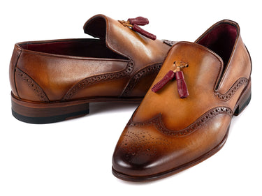 Paul Parkman Men's Wingtip Leather Tassel Loafers in Brown