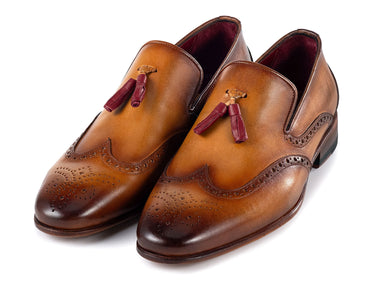 Paul Parkman Men's Wingtip Leather Tassel Loafers in Brown