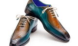 Paul Parkman Men's Genuine Ostrich Leg Bicycle Toe Oxfords in Green & Brown