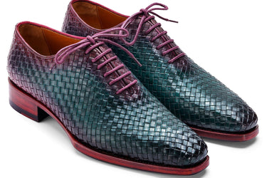 Paul Parkman Men's Woven Leather Oxfords in Green & Purple in EU 47 - US 13