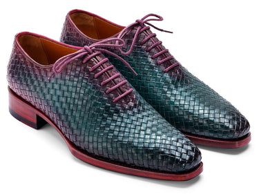 Paul Parkman Men's Woven Leather Oxfords in Green & Purple in EU 47 - US 13