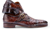 Paul Parkman Men's Genuine Ostrich Skin Monkstrap Shoes in Brown