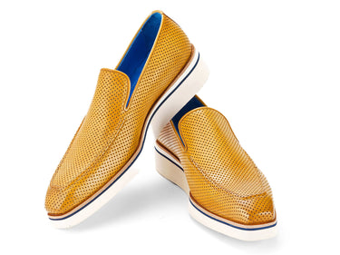 Paul Parkman Men's Smart Casual Perforated Leather Loafers in Beige