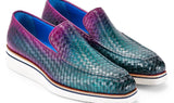 Paul Parkman Men's Smart Casual Woven Leather Loafers in Green & Purple