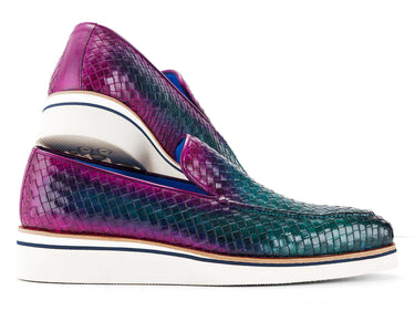 Paul Parkman Men's Smart Casual Woven Leather Loafers in Green & Purple