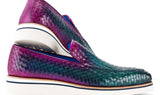 Paul Parkman Men's Smart Casual Woven Leather Loafers in Green & Purple