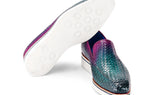 Paul Parkman Men's Smart Casual Woven Leather Loafers in Green & Purple